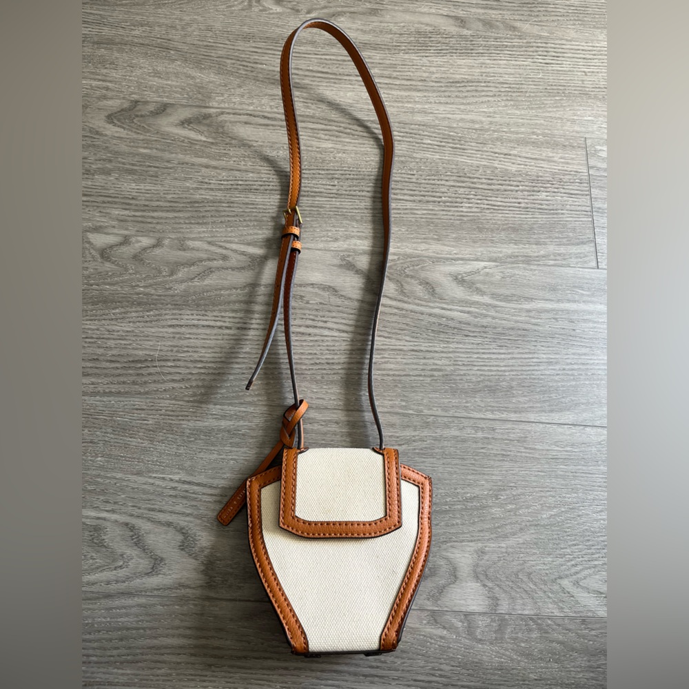 CHARLES & KEITH Canvas Structured Elegant Tan and Cream Women's Crossbody Bag